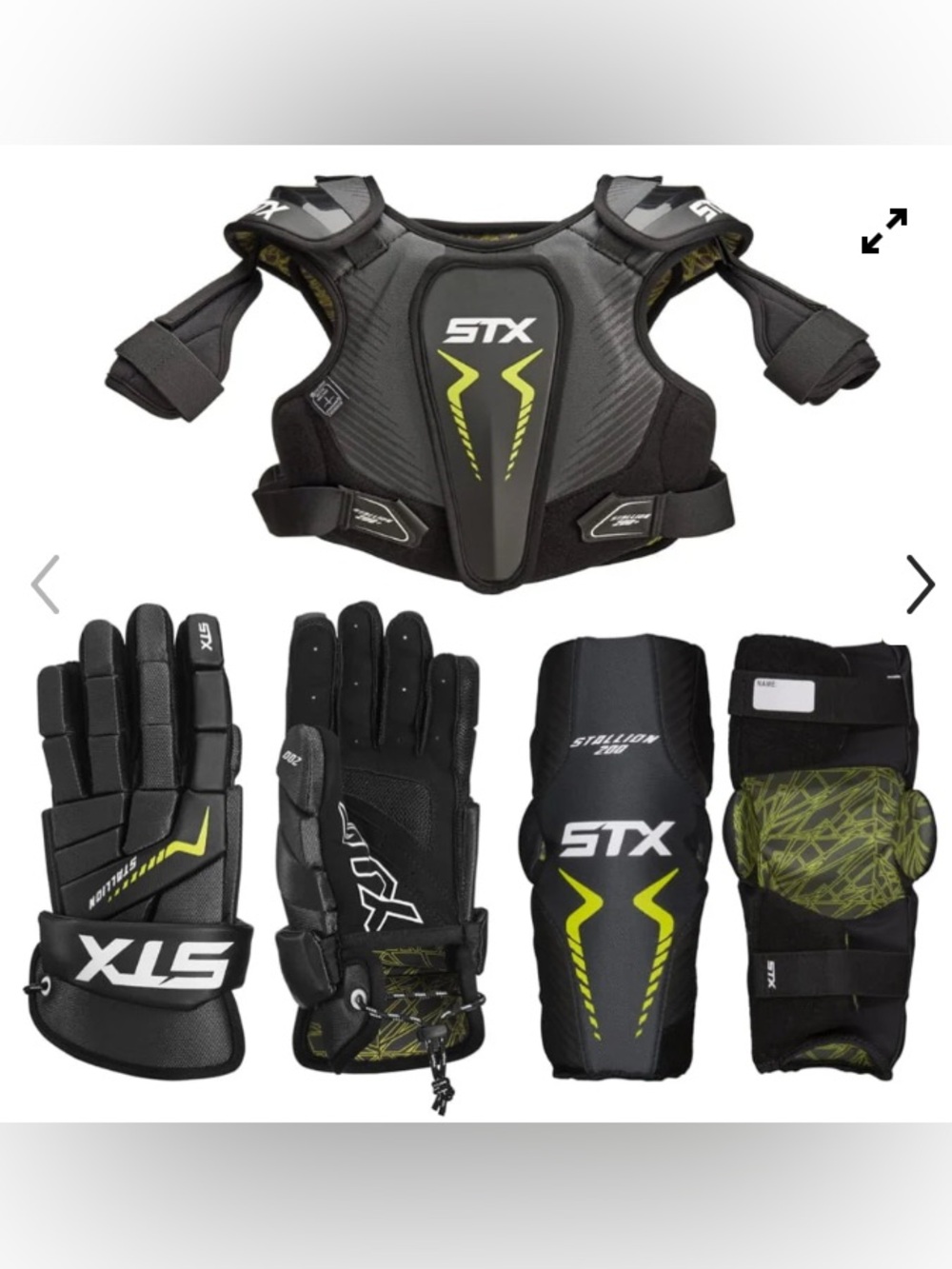 STX Youth Lacrosse Chest Protector, Gloves & Arm Pads - Black with Neon Yellow